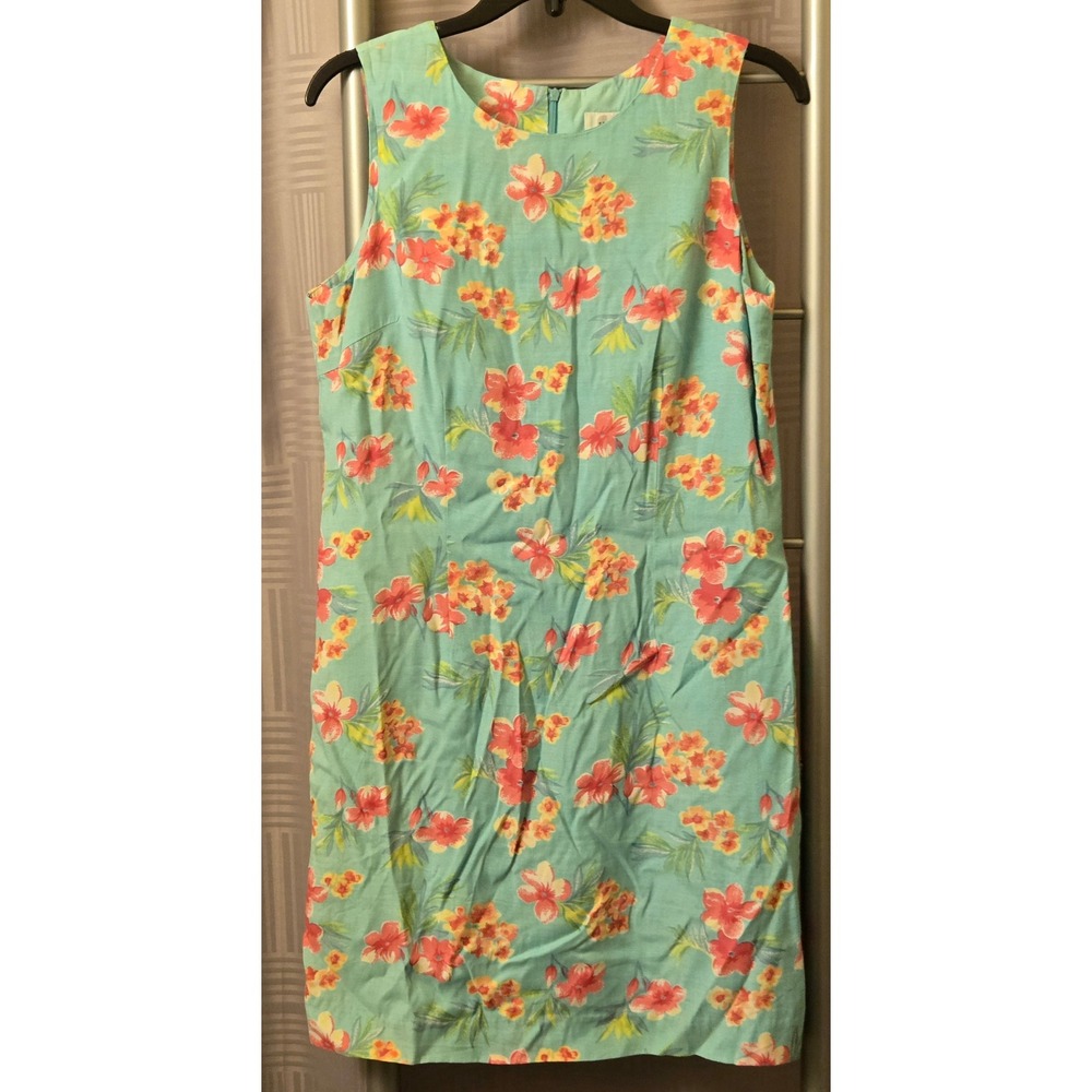 Sostanza Womens Floral Shift Dress Seafoam Green Sleeveless Rayon M Tropical
